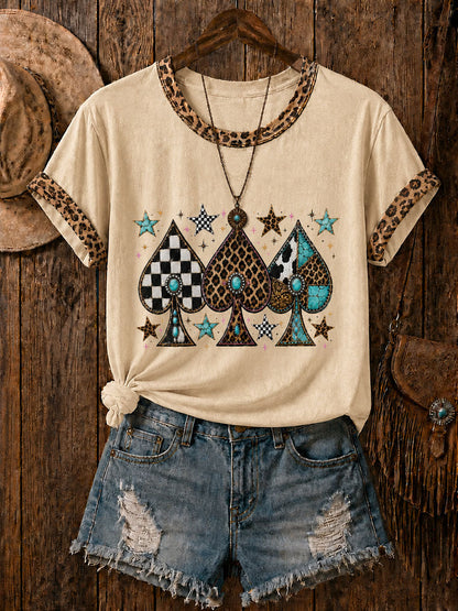 Women's Western Card Print Casual T-Shirt