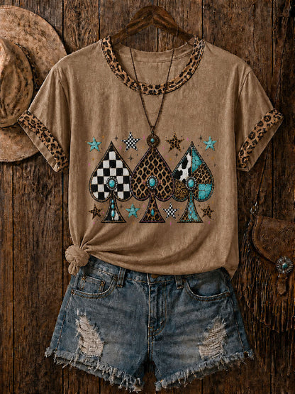 Women's Western Card Print Casual T-Shirt