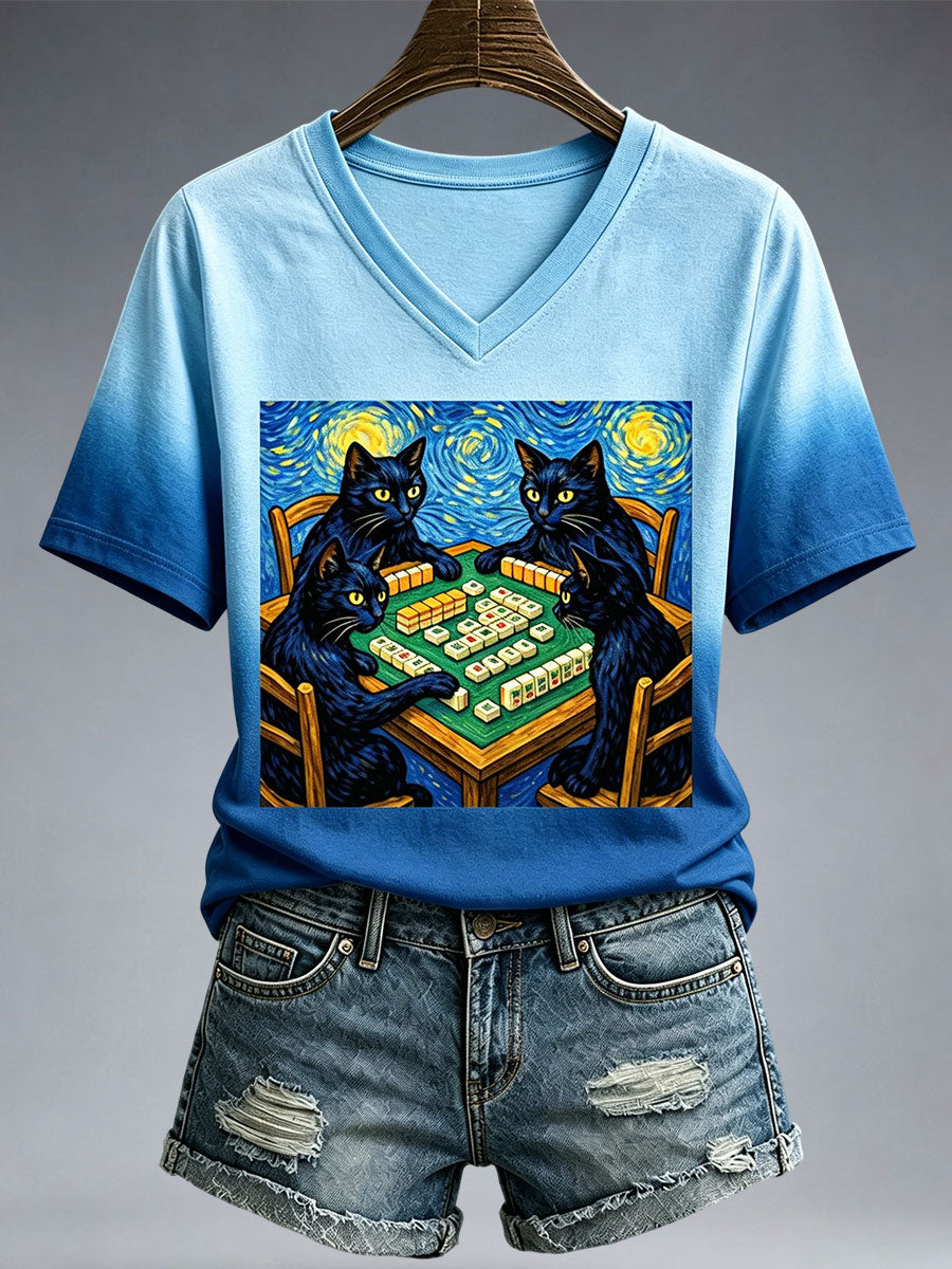 Women's Fun Cat Mahjong T-shirt