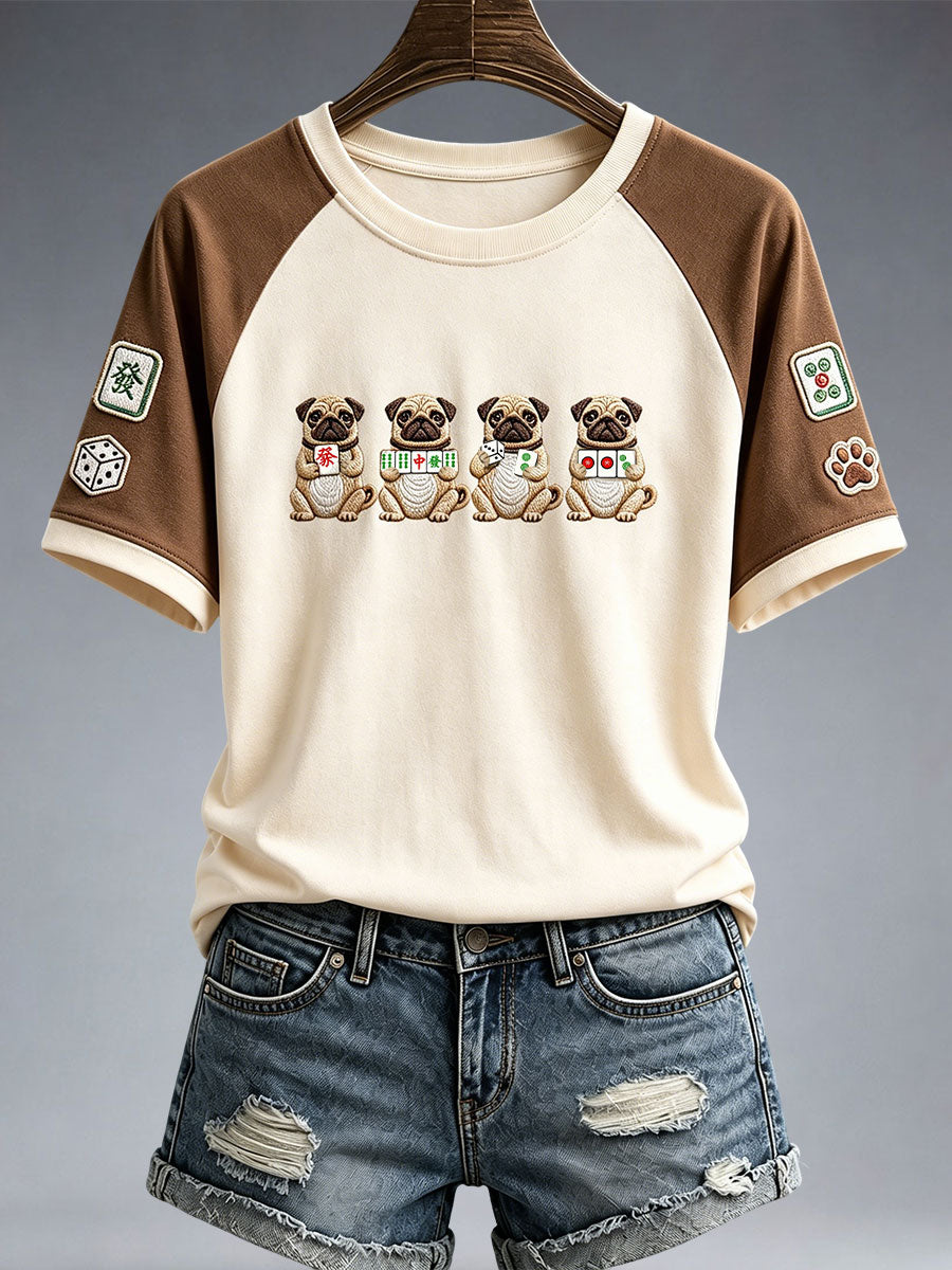 Women's Fun Pug Mahjong T-shirt