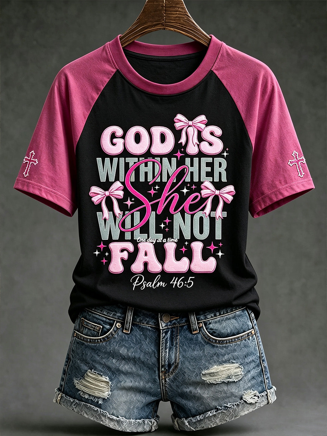 Women's Faith Slogan Leopard Print Pattern Printed Leisure Round Neck T-shirt