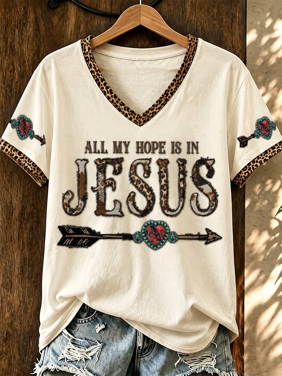 Women's Western Faith Printed V-neck T-shirt