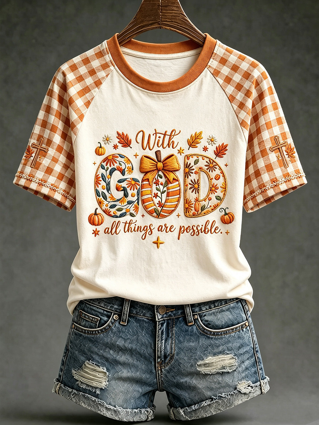 Women's Faith Slogan Leopard Print Pattern Printed Leisure Round Neck T-shirt
