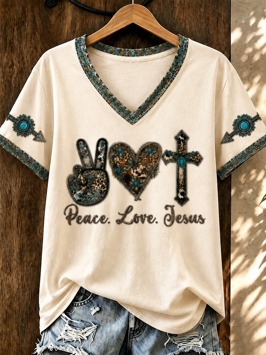Women's Western Faith Printed V-neck T-shirt