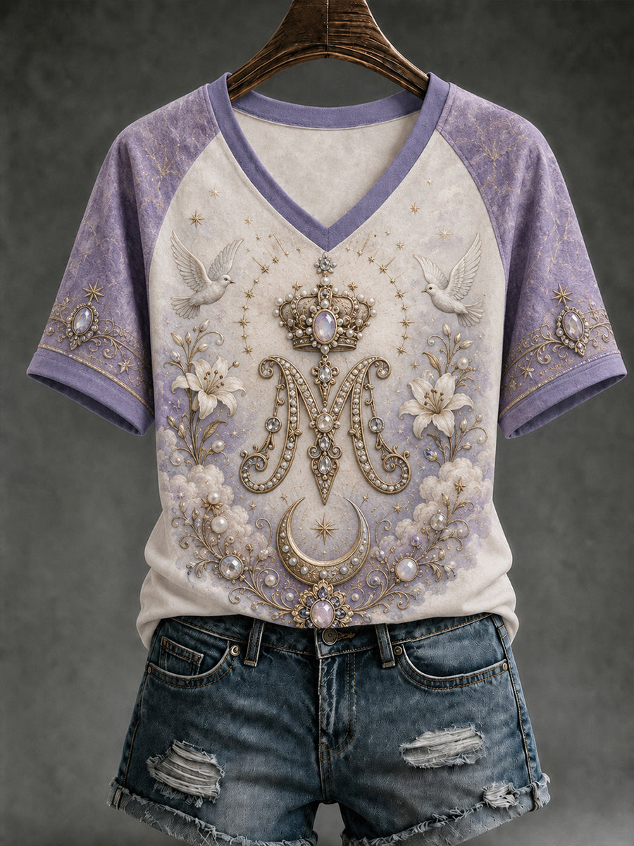 Women's Assumption of Mary Print V-neck T-Shirt