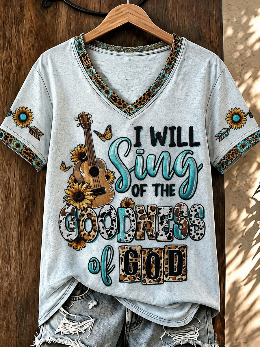 Women's Western Faith Printed V-neck T-shirt