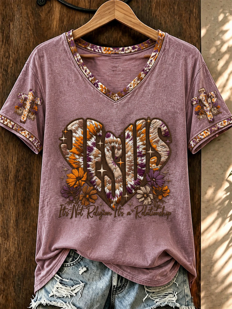 Women's Western Faith Printed V-neck T-shirt