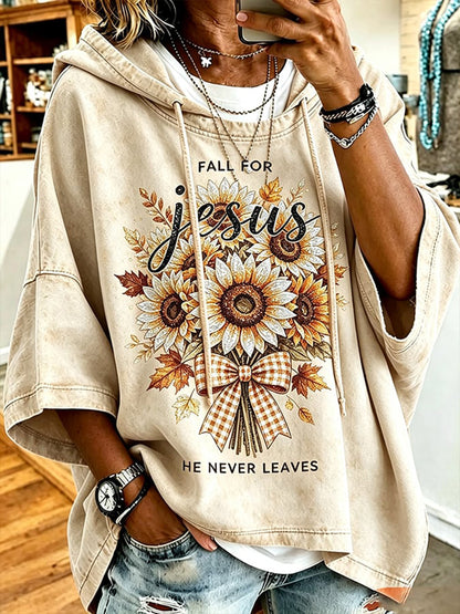 Women's 'Fall For Jesus He Never Leaves' Printed Casual Top