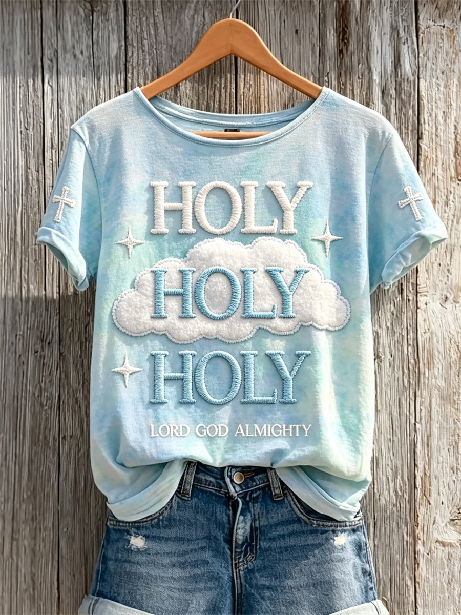 Women's Holy is the Lord God Almighty Clouds Gradient Print short-sleeved T-shirt
