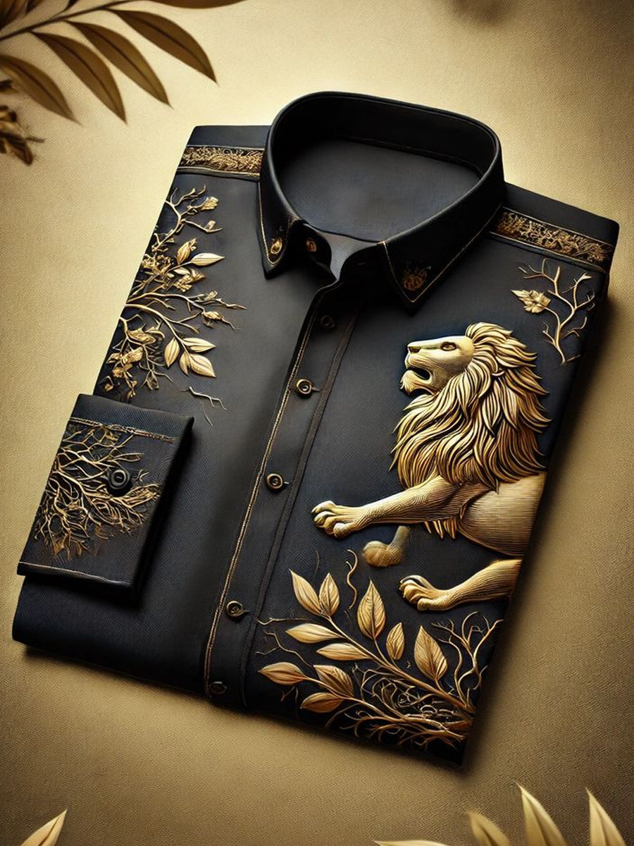 Men's Retro Business Style Art Print Casual Shirt