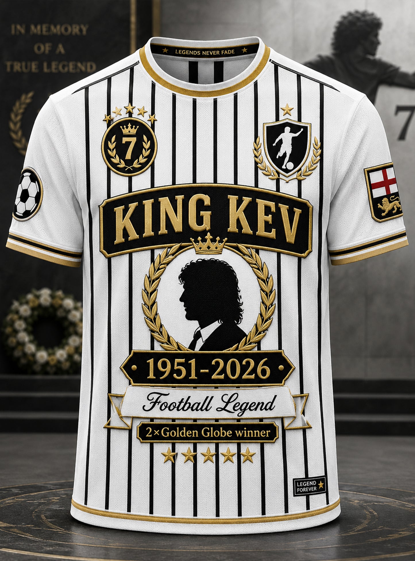Men's British Commemorative Kevin Keegan Legendary Figure Art Print T-Shirt